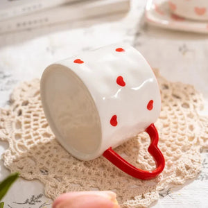 Painted Heart Handle Cute Mugs | Ceramic Coffee Cups - 1 Pc