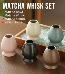 Japanese Matcha Whisk Stand Chawan Bowl Bamboo Whisk Set - 4 Pc