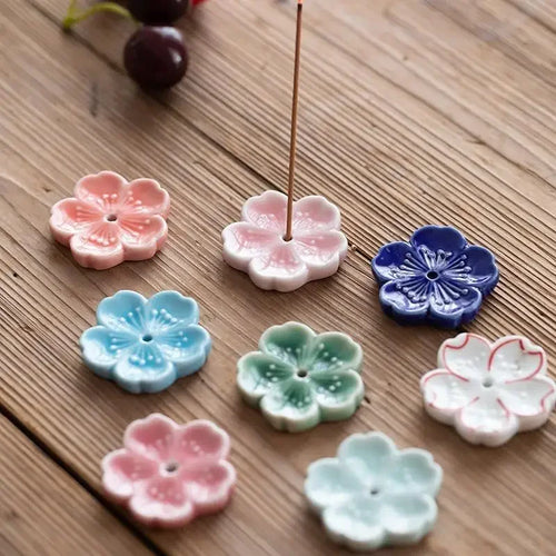 Cherry Blossom Ceramic Incense Holder | Cute Sakura Flower Stick Burners - 1 Pc