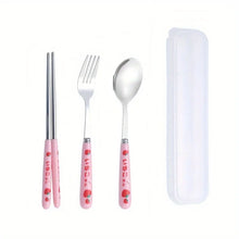 Load image into Gallery viewer, Cute Cow Print Travel Utensil Set | Metal Chopsticks, Fork, Spoon with Case