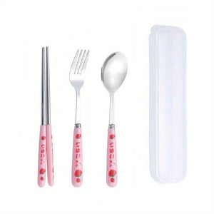 Cute Cow Print Travel Utensil Set | Metal Chopsticks, Fork, Spoon with Case