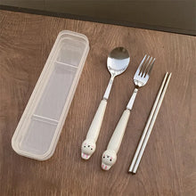 Load image into Gallery viewer, Cute Rabbit Spoon Fork Chopsticks with Case | Stainless Steel Travel Utensil Set