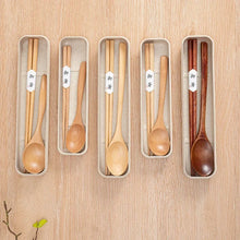 Load image into Gallery viewer, Brown Wooden Spoon and Chopsticks Portable Travel Set with Case