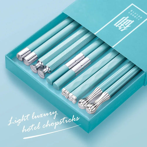 Light Blue Luxury Chopsticks | Reusable Non-Slip Chinese Tableware - 5 Pair Set