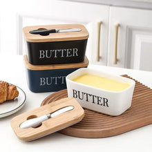 Load image into Gallery viewer, Cute Butter Dish | Colorful Bamboo Lid and Knife Holder Ceramic - 1 Set