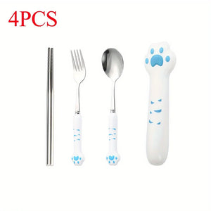 Cat Paw Travel Utensil Set | Stainless Steel Metal Flatware with Case