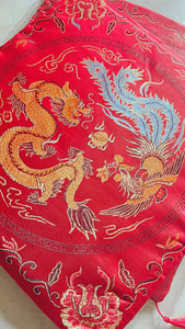 Red Chinese Tea Ceremony Kneeling Pillow Cushion | Vietnamese Wedding Dragon Phoenix - 2 Pc Set