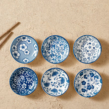 Load image into Gallery viewer, Mini Ceramic Soy Sauce Dish | Blue &amp; White Dipping Bowls - 6 Pc Set