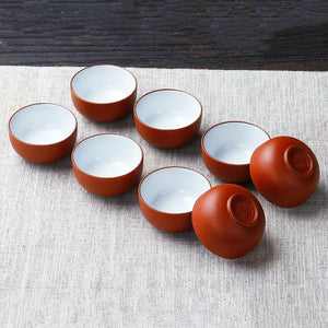 Authentic Yixing Purple Clay Tea Cup for Chinese Gong Fu Tea - 8 Pc Set