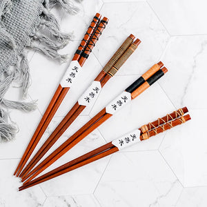 Wrapped Solid Wood Japanese Chopstick Set | Reusable & Eco-Friendly - 4 Pairs