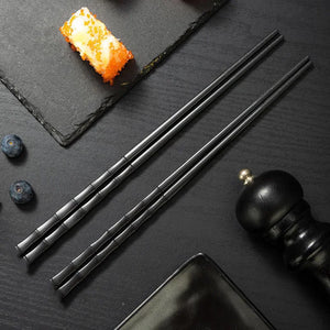 Bamboo Inspired Metal Chopsticks | Black Luxury Chinese Tableware - 1 Pair