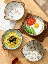 Load image into Gallery viewer, Rustic Japanese Ramen Bowl with Handles | Ceramic Donburi Rice Noodle Bowls - 1 Pc