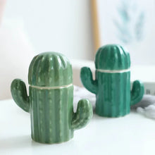 Load image into Gallery viewer, Ceramic Cactus Toothpick Holder | Green Jar with Lid - 1 Set