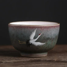 Load image into Gallery viewer, Flying Crane Japanese Tea Cups | Ceramic Animal Inspired Asian Drinkware - 1 Pc