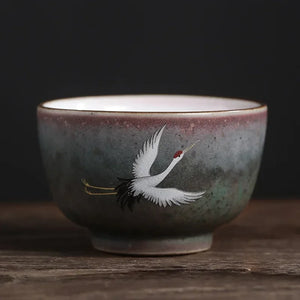 Flying Crane Japanese Tea Cups | Ceramic Animal Inspired Asian Drinkware - 1 Pc