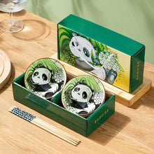 Load image into Gallery viewer, Panda Japanese Bowl and Wooden Chopsticks Set with Box - 2/4/6 Sets