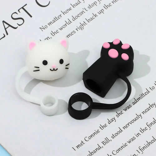 Cute Cat & Paw Silicone Straw Toppers | Reusable Cup Covers - 1 Pc