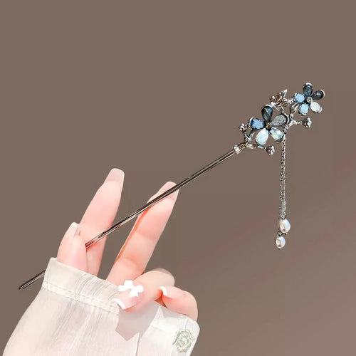 Blue Silver Dangle Hair Sticks | Cute Chinese Metal Pin - 1 Pc