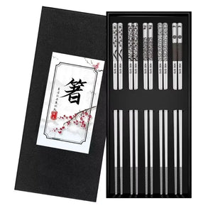 Silver Textured Metal Chopsticks | Korean Luxury Fancy Set - 5 Pairs