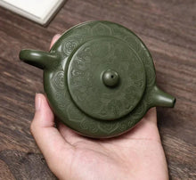 Load image into Gallery viewer, Green Glazed Yixing Teapot | Handmade Vintage Chinese Clay Teapot with Strainer - 1 Pc