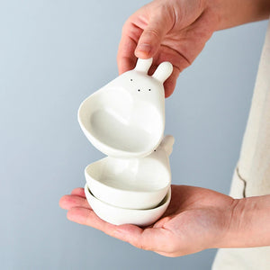 Cute Rabbit Soy Sauce Dish | Small White Animal Ceramic Sauce Bowl - 1 Pc