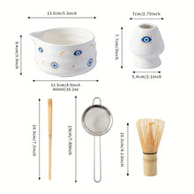 Load image into Gallery viewer, Evil Eye Matcha Bowl Set | Tea Whisk Holder Sift Bamboo - 5 Pc