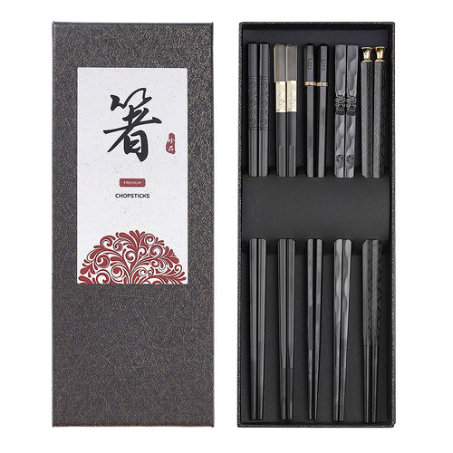 Black Textured Luxury Chopsticks Gift Set | Japanese Fiberglass Fancy Tableware - 5 Pairs