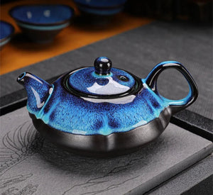 Ornate Deep Blue Ceramic Tea Pot and Cup Set | Kung Fu Teaware - 1 Set