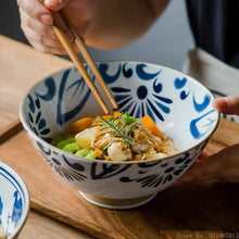 Load image into Gallery viewer, Blue &amp; White Ramen Bowl | Japanese Retro Ceramic Noodle Rice Donburi Bowls - 1 Pc