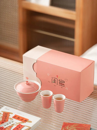 Pink Ceramic Chinese Tea Set | Cute Gong Fu Gift - 3 Pc