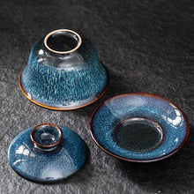 Load image into Gallery viewer, Exquisite Blue Glaze Gaiwan | Textured Steeping Tea Cup with Lid and Saucer - 1 Set