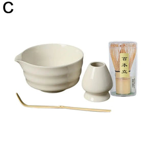 Green Japanese Matcha Set| Chawan Bowl with Bamboo Whisk Scoop and Holder - 4 Pc