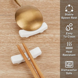 White Chopstick Holder | Spoon Rest Ceramic - 6 Pc Set