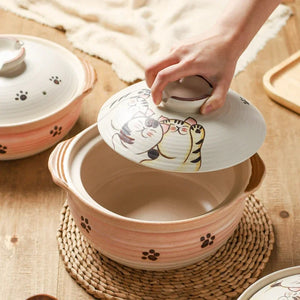 Japanese Cat Donabe Pot | Large Ceramic Japanese Clay Rice Cooking Pots - 1 Pc