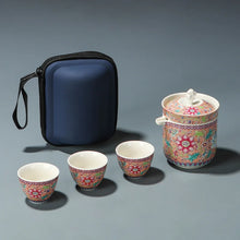 Load image into Gallery viewer, Pink Oriental Luxury Portable Travel Tea Set Pot 3 Cups with Case