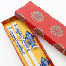 Load image into Gallery viewer, Blue &amp; White Ceramic Chinese Chopsticks Set with Gift Box - 1 Set