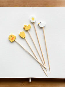 Yellow Duck Fancy Toothpicks | Easter Decorative Fruit Skewers - 20 Pc