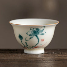 Load image into Gallery viewer, Floral Chinese Tea Cup | Hand Painted Ceramic Lotus Osmanthus Persimmon - 1 Pc