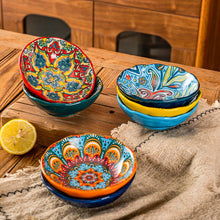 Load image into Gallery viewer, Bright Colorful Bohemian Ceramic Small Soy Sauce Dish - 3 Pc Set