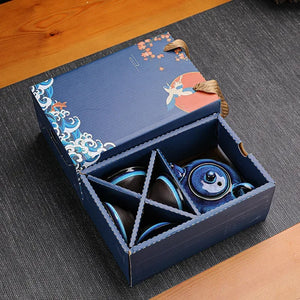 Ornate Deep Blue Ceramic Tea Pot and Cup Set | Kung Fu Teaware - 1 Set