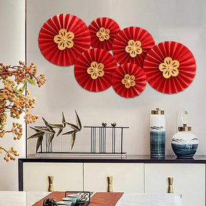 Red Hanging Paper Fan | Chinese Vietnamese Wedding Decor - 6 Pc