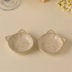 Ceramic Cat Soy Sauce Dish Set | Dipping Seasoning Small Bowl - 2 Pc