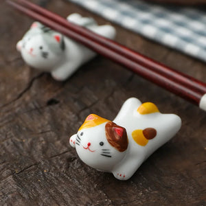 Cute Laying Cat Chopstick Rest | Ceramic Kitten Utensil Holder - 1 Pc