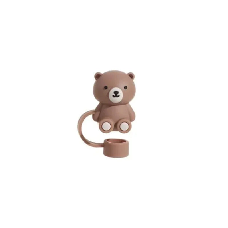 Cute Brown Bear Straw Toppers | Silicone Cover Tumblr Cap - 1 Pc