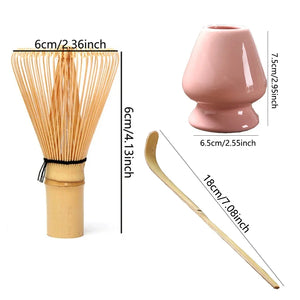 Pink Matcha Tool Set | Bamboo Whisk, Tea Scoop, and Holder - 3 Pc