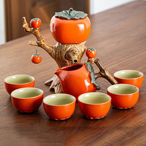 Persimmon Chinese Kung Fu Tea Gift Set | Luxury Ceramic Pot Cup - 8 Pc