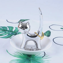 Load image into Gallery viewer, Silver Cat Ring Holder and Tray | Jewelry Dish Plate - 1 Pc