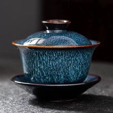 Load image into Gallery viewer, Exquisite Blue Glaze Gaiwan | Textured Steeping Tea Cup with Lid and Saucer - 1 Set