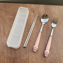 Load image into Gallery viewer, Cute Rabbit Spoon Fork Chopsticks with Case | Stainless Steel Travel Utensil Set