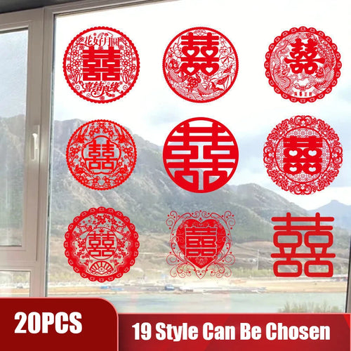 Traditional Chinese Red Wedding Stickers for Wall Door Decoration - 20 pcs